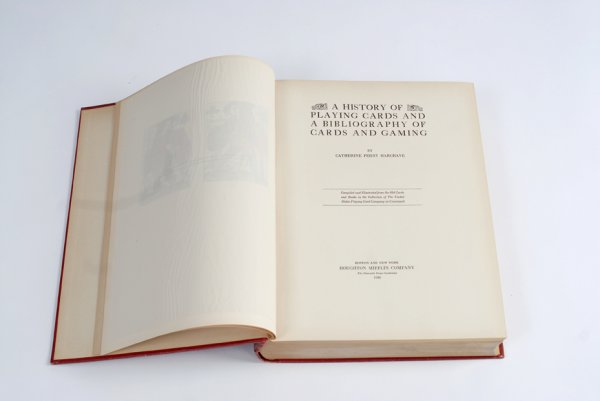 Hargrave, Catherine. A History of Playing Cards...: Hargrave, Catherine. A History of Playing Cards and a Bibliography of Cards and Gaming. Boston and New York, 1930. Publisher's red cloth, color frontispiece, illustrated with color plates. 4to. Very l