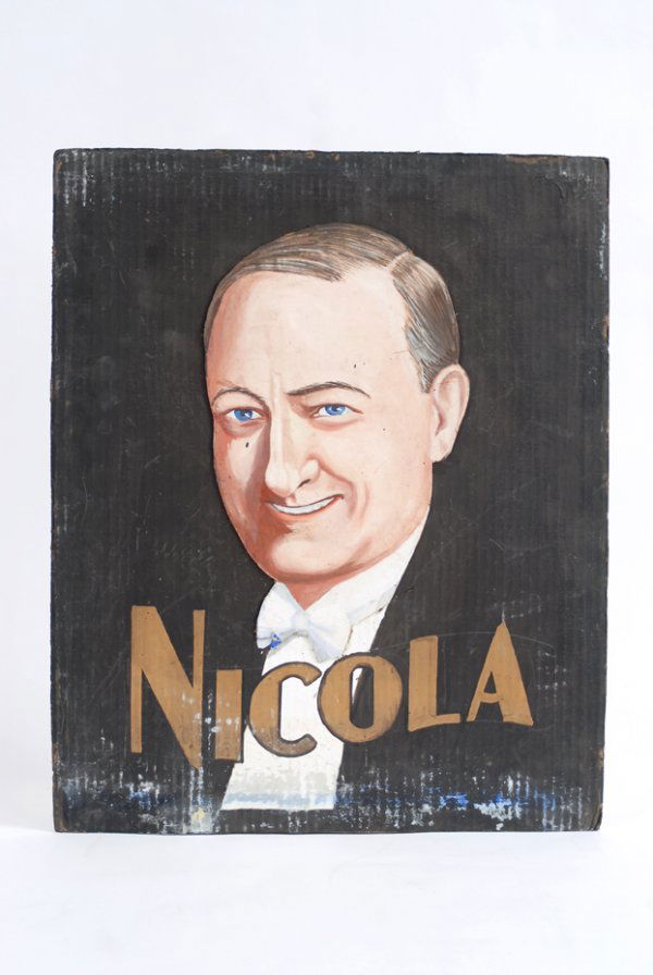 Oil painting of Nicola from his estate: Nicola (William Motzart Nicol). Oil painting of Nicola from his estate. Full color portrait of Nicola painted on canvas, then trimmed and mounted on cardboard. A unique item, painted during Nicola's l