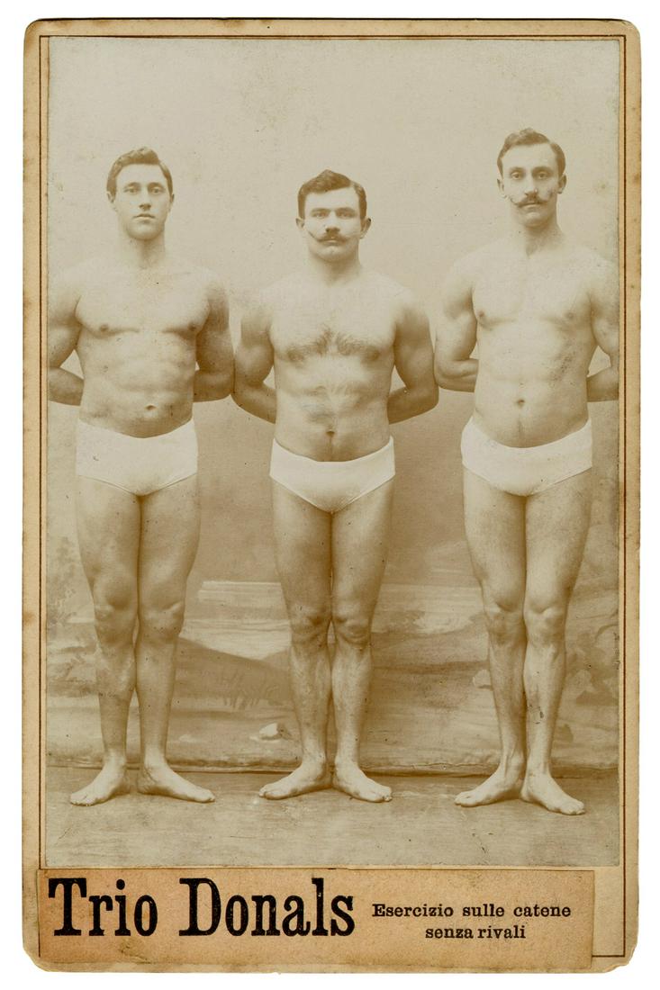 [ACROBATS/GYMNASTS] Trio Donals Cabinet Photo. Circa (1 of 2)