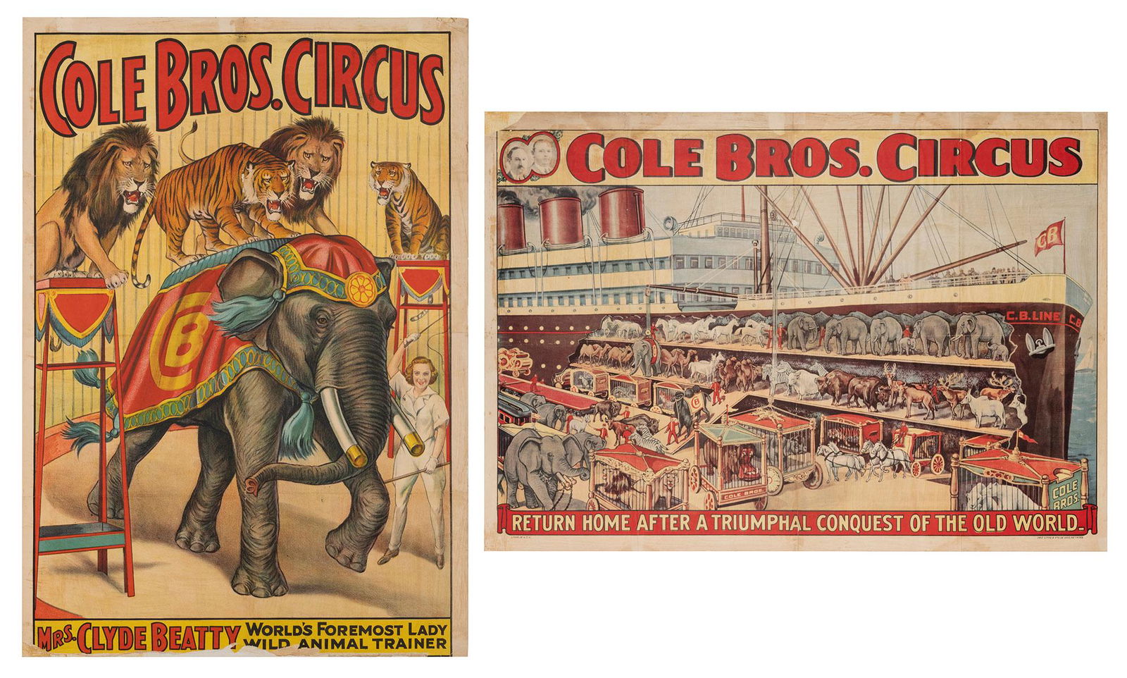 Cole Bros. Pair of Circus Posters. Including: Mrs. (1 of 3)