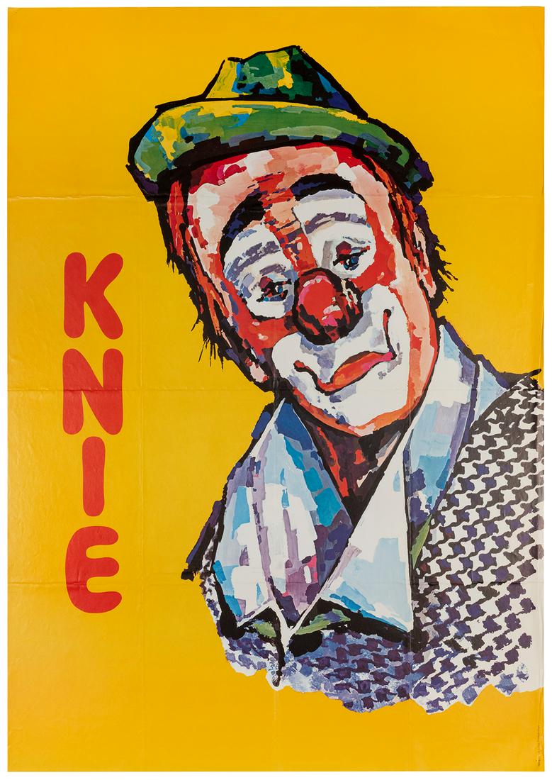 Knie Circus / [Clown]. Circa 1960s. 50 x 35 ½: Knie Circus / [Clown]. Circa 1960s. 50 x 35 ½”. Old folds. Unmounted. A.