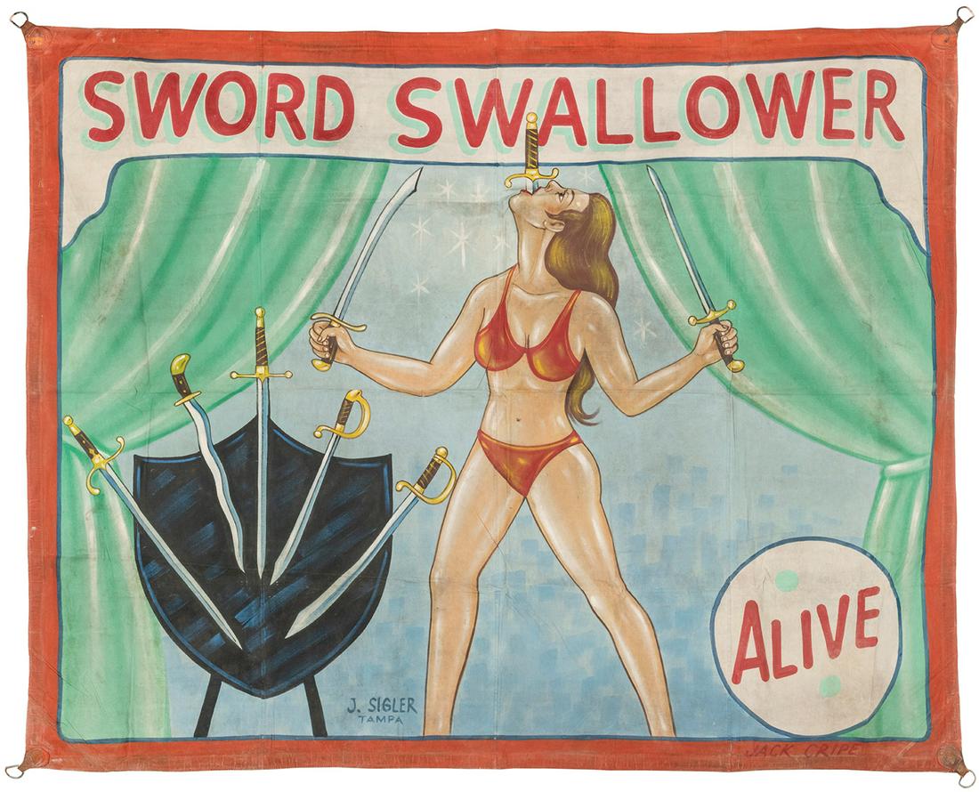 CRIPE, Jack (American, 1918-1992). Sword Swallower (1 of 3)