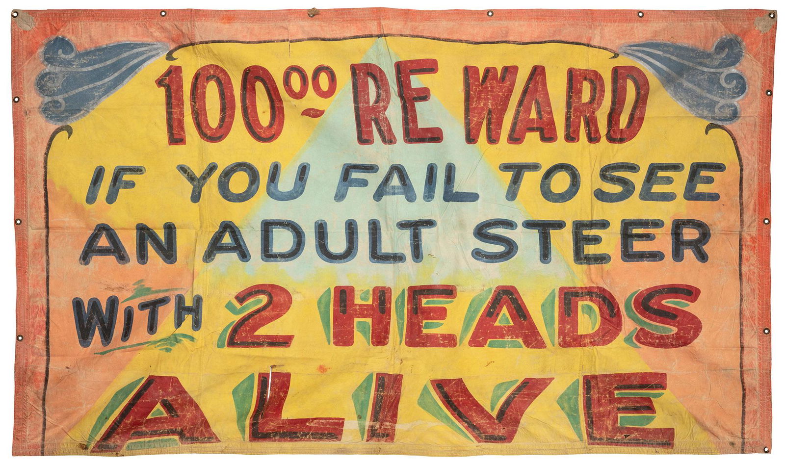 Two-Headed Steer Sideshow Banner. Brightly painted (1 of 1)
