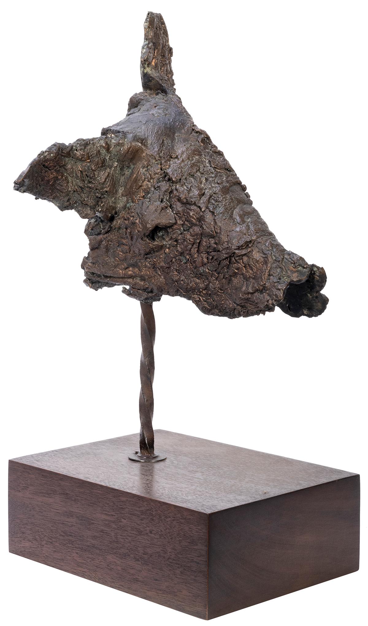 Abstract Bronze Pig’s Head Sculpture. Mounted on (1 of 2)