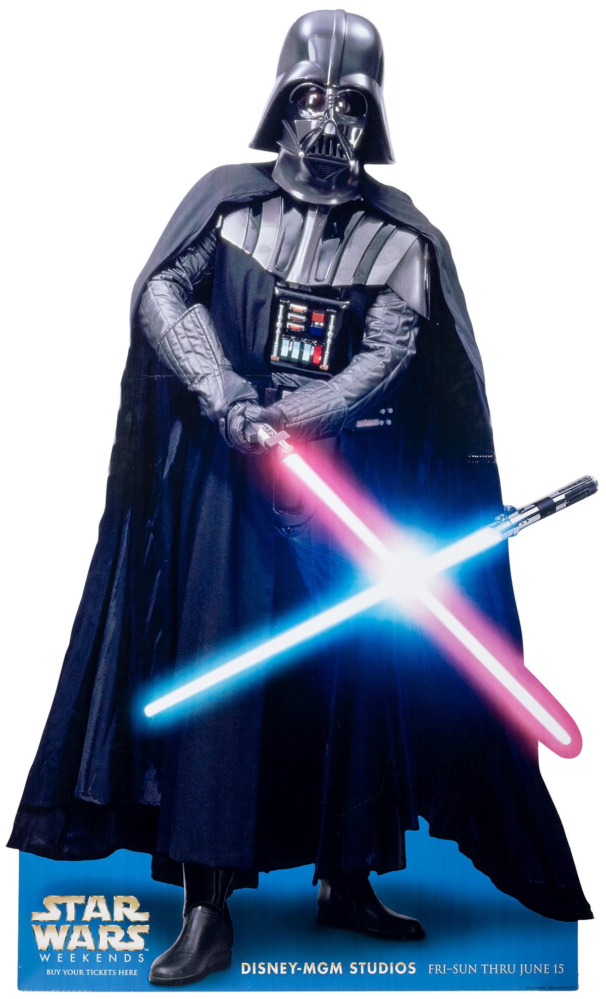 MGM Studios Star Wars Weekends Life Size Darth Vader: MGM Studios Star Wars Weekends Life Size Darth Vader Standee. Walt Disney World, 1990s. A life size standee of Darth Vader used for photo opportunities at MGM Studios. Bright printing on sturdy materi