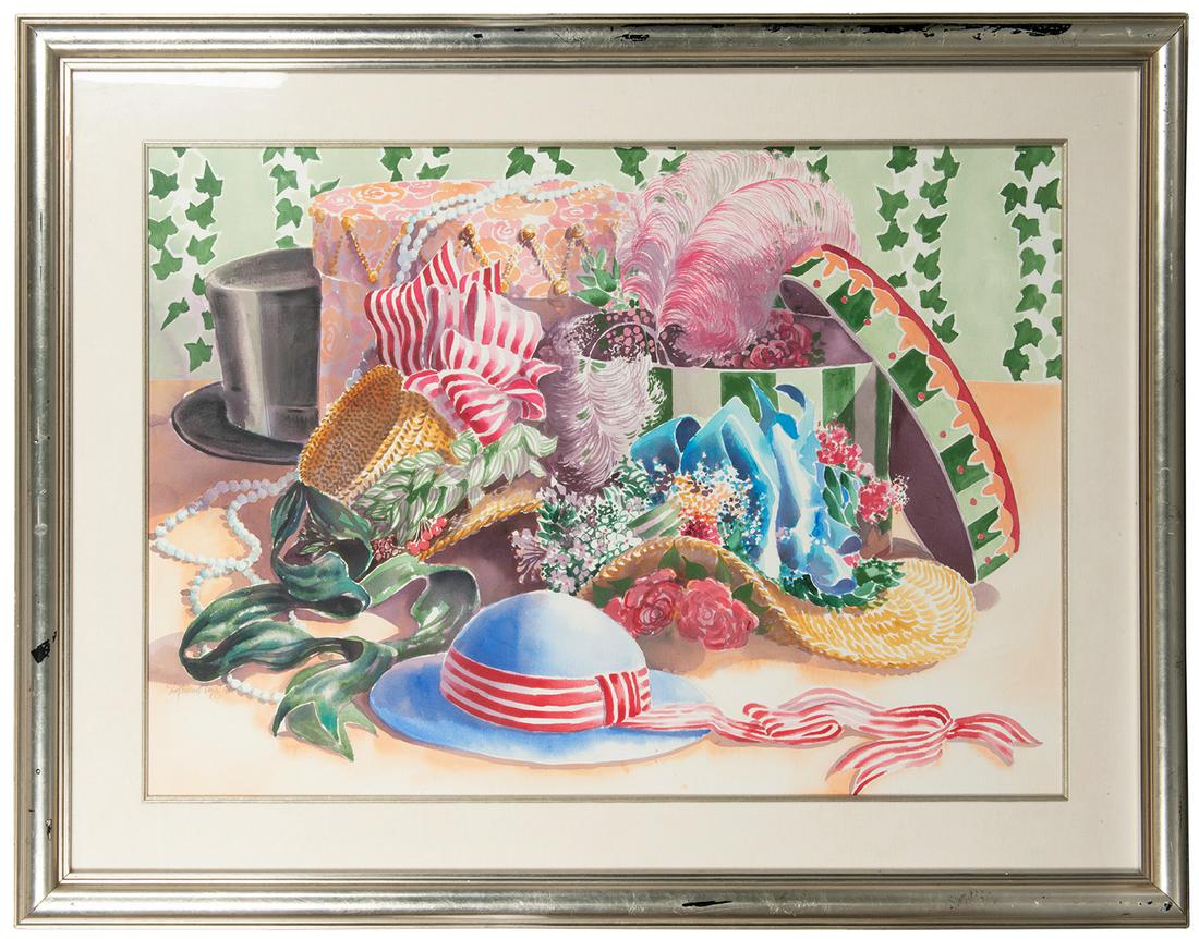 Grand Floridian Lobby Artwork. Walt Disney World,: Grand Floridian Lobby Artwork. Walt Disney World, 1990s. Artwork from the Grand Floridian Resort and Spa depicting a Victorian-style scene of a rabbit and hatboxes in watercolor. Likely an original by