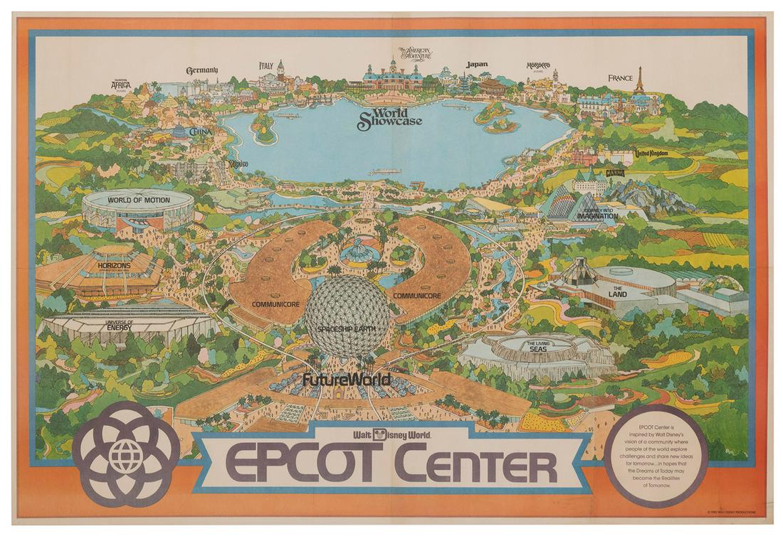Walt Disney World Epcot Center 1982 Map Poster. Offset (1 of 1)