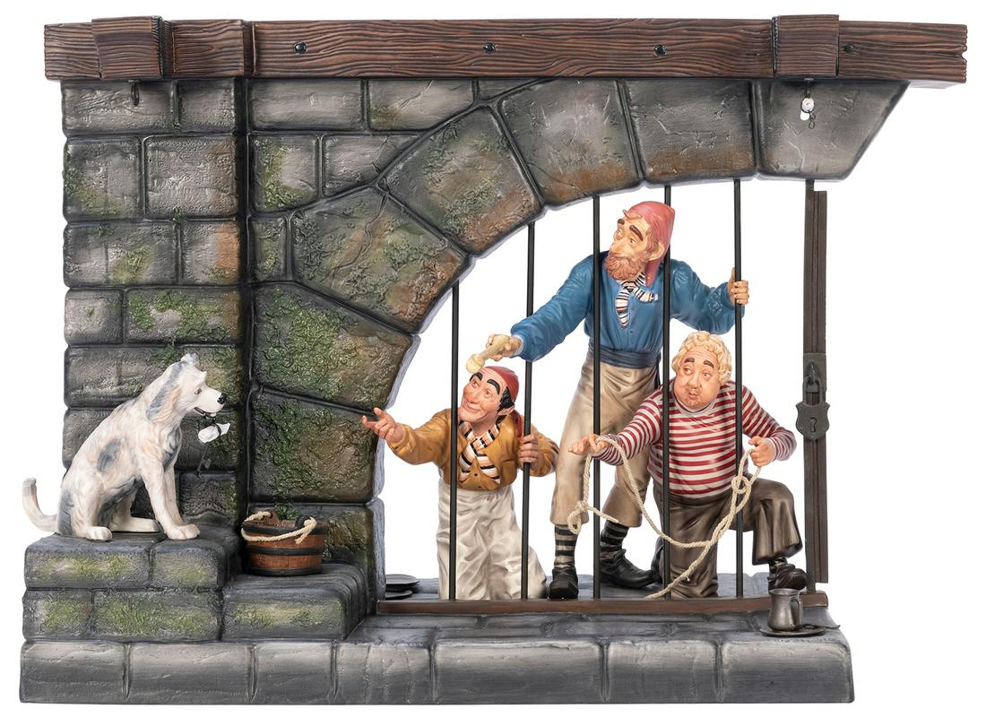 WDCC Pirates of the Caribbean “Here, Give Us the: WDCC Pirates of the Caribbean “Here, Give Us the Key Ya Scrawny Little Beast!” Classic Walt Disney Collection. Sculpted by Tim Bruckner. 13 x 16 ½ x 7”. Limited edition 88/750. 