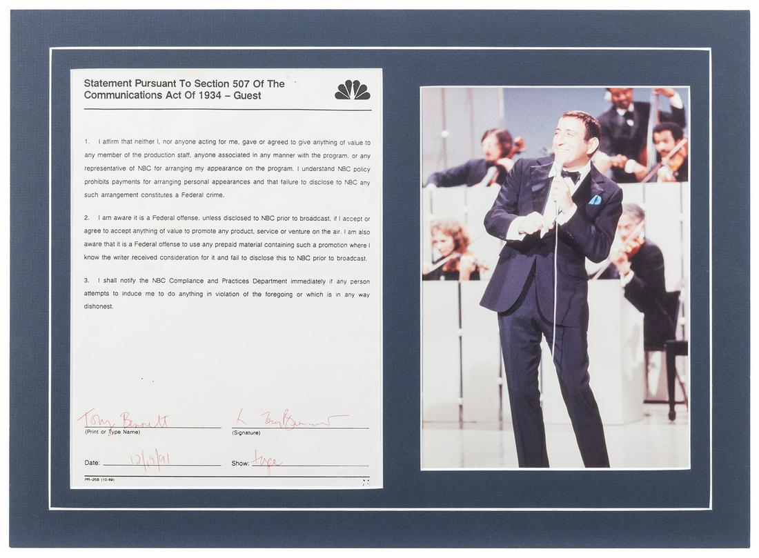 Tony Bennett Signed NBC Communications Act Compliance (1 of 1)