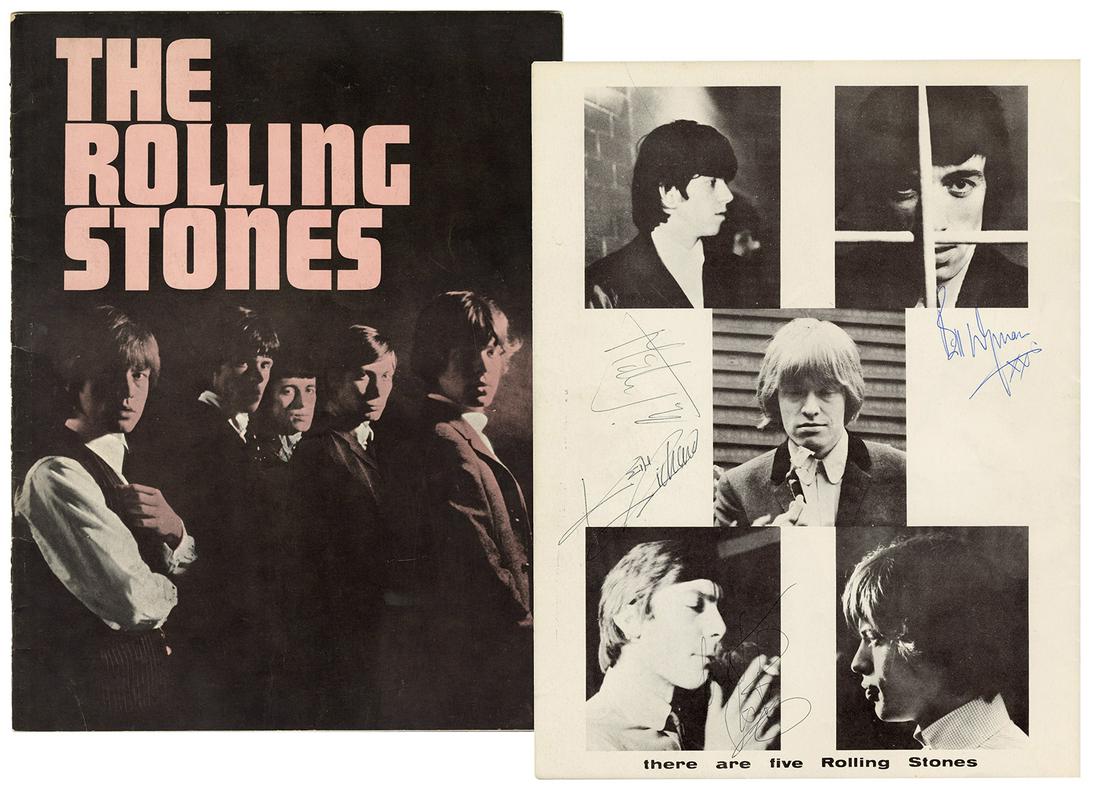 The Rolling Stones Signed First U. S. Tour Program. New: The Rolling Stones Signed First U. S. Tour Program. New York: Souvenir Publishing and Distributing Co., [1964]. 4to. Illustrated from black and white photographs. Publisher’s pictorial wrappers.
