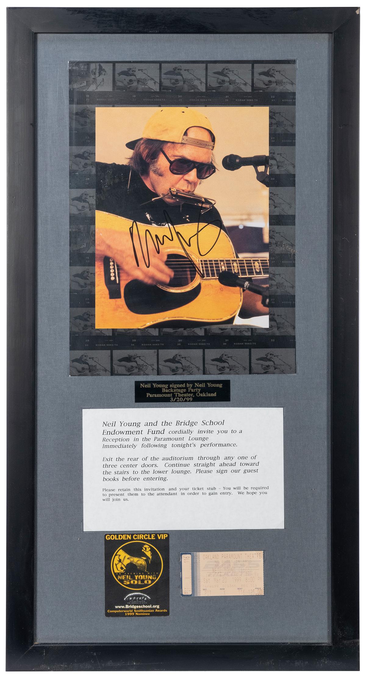 Neil Young Concert Display. Includes signed photograph, (1 of 1)