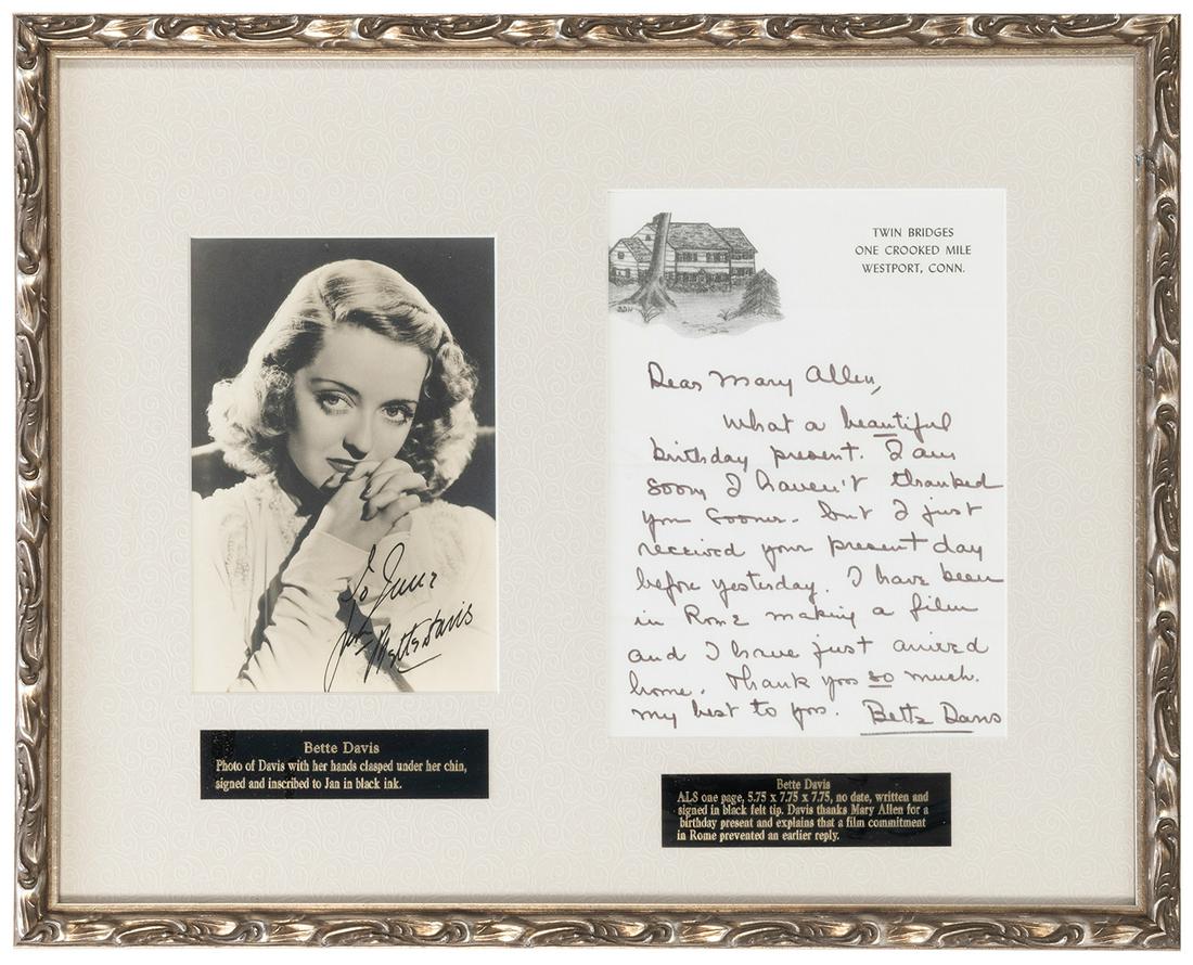 Bette Davis Autograph Display. Includes a black and (1 of 1)