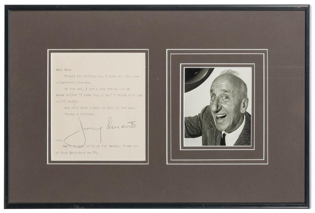 Jimmy Durante Letter Display. Typewritten letter signed (1 of 1)