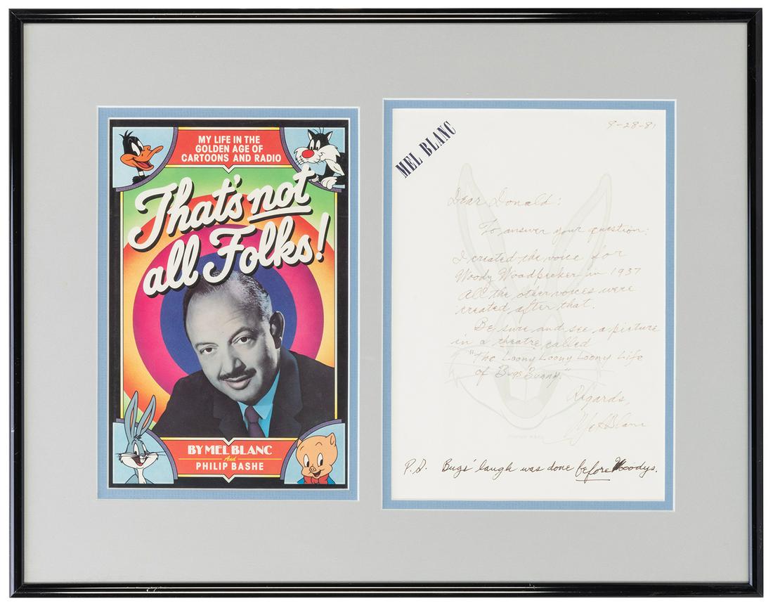 Mel Blanc Handwritten Letter Display. Handwritten (1 of 1)