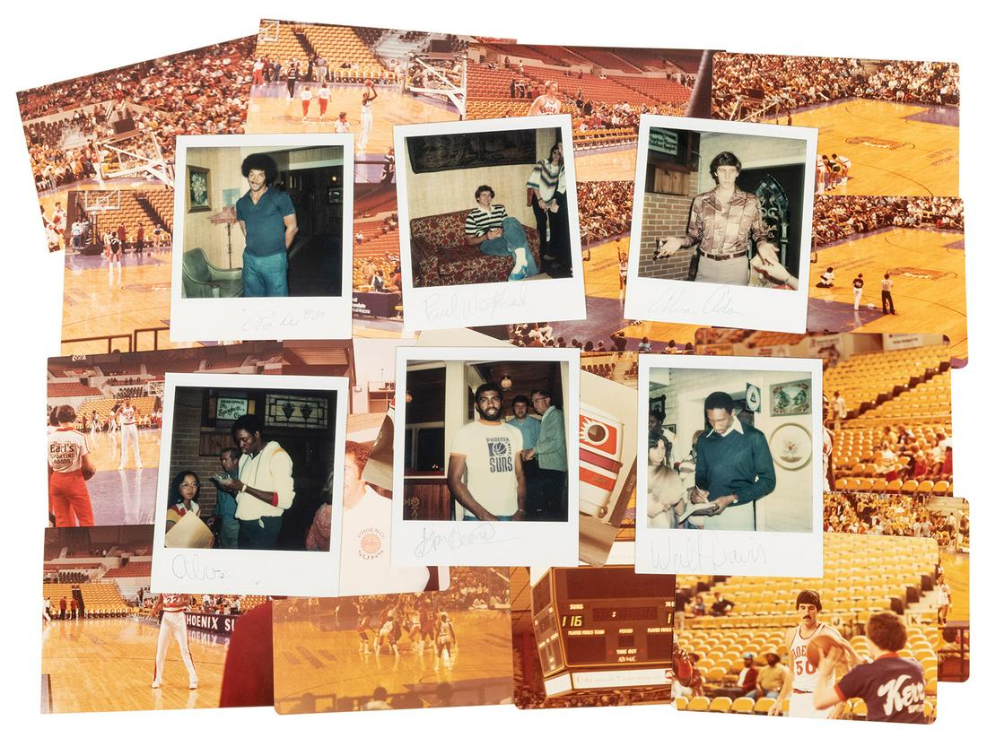 Lot of Signed 1978-79 Phoenix Suns Photographs. Being a: Lot of Signed 1978-79 Phoenix Suns Photographs. Being a collection of 27 color photographs and 11 Polaroid photographs depicting games in action and players at private events. Includes six signed Pola
