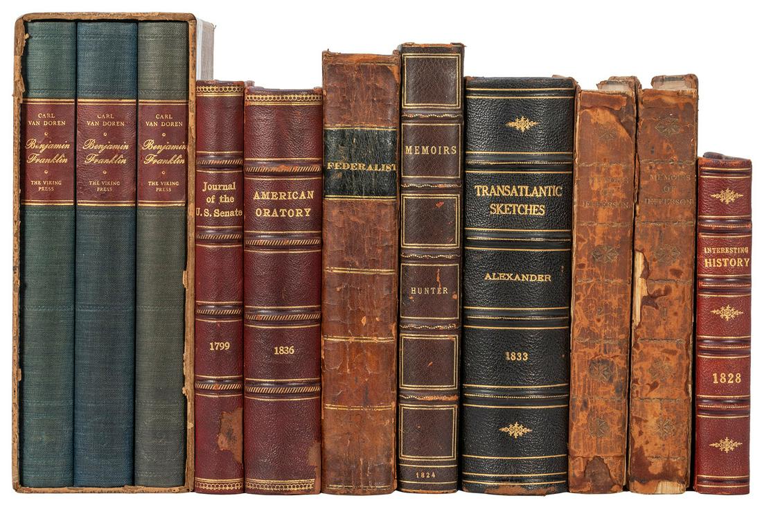 [AMERICANA]. A group of 11 volumes, including: Journal: [AMERICANA]. A group of 11 volumes, including: Journal of the Senate of the United States of America… Philadelphia: printed by John Ward Fenno, 1799. Later half red morocco gilt (spine chipped).