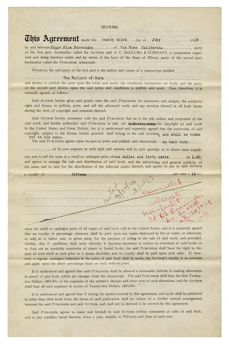 BURROUGHS, Edgar Rice (1875-1950). Typed document (1 of 3)