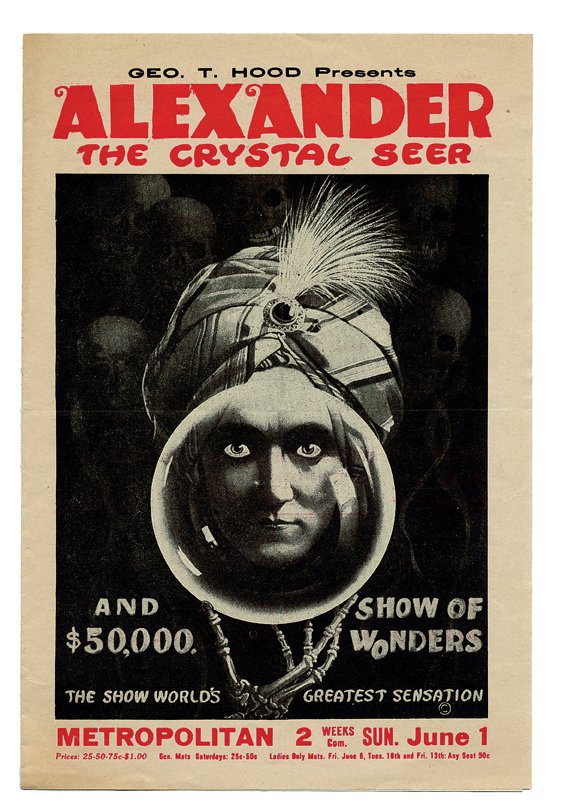 Group of five pieces of Alexander ephemera: Alexander (Claude Alexander Conlin). Group of five pieces of Alexander ephemera. Including two pictorial brochures and three theatre programs. 1910s – 20s. Condition varies from fair to very good. S