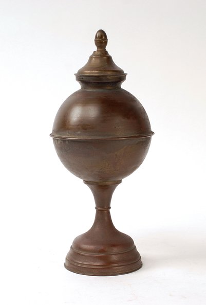 Handkerchief Globe (Stage Size). 1880s: Handkerchief Globe (Stage Size). Maker unknown (likely English), ca. 1880. Large spun brass vase which allows the performer to transform a quantity of burning cotton batting into crisp, bright silk ha
