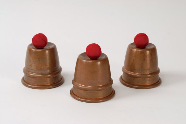 Charlie Miller Cups and Balls. Chicago, Magic, Inc: Charlie Miller Cups and Balls. Chicago, Magic, Inc. ca. 1970. Set of three spun copper cups for the "world's oldest deception," modeled on the Ross Bertram design, as suggested by Charlie Miller (in o