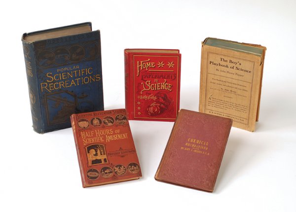 Group of five recreational science books.: [Science and Magic] Group of five recreational science books. Including The Boy's Playbook of Science by John Henry Pepper (New York, 1912); Half Hours of Scientific Amusement (London, ca. 1880); Home