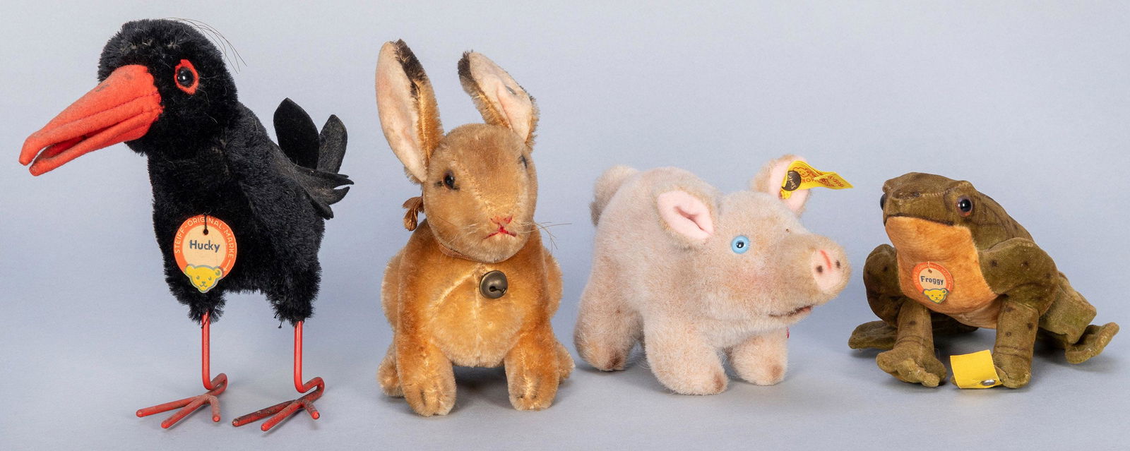 Four Vintage Steiff Animals Lot. Including Hucky raven, (1 of 1)