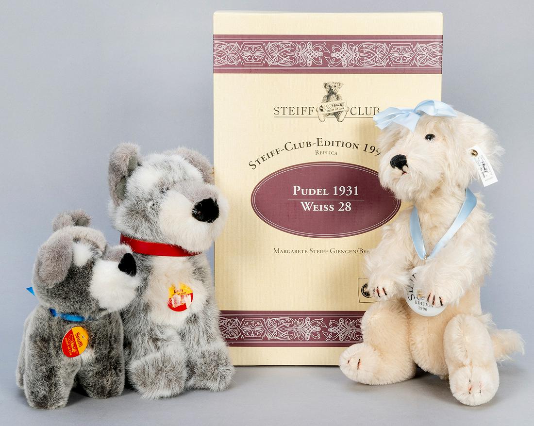 Steiff Poodle 1931/1996, and Three Plush Steiff Dogs. (1 of 1)
