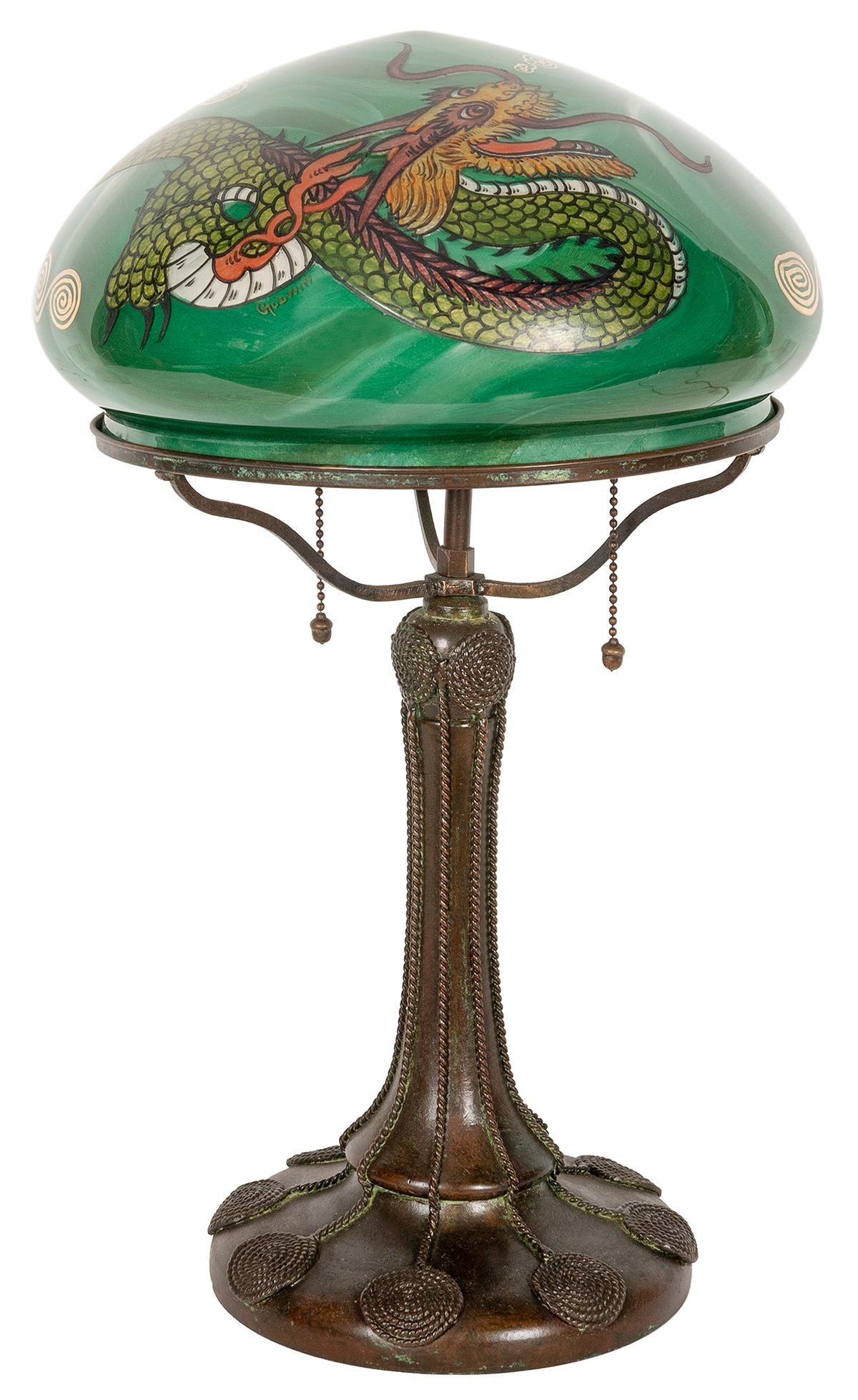 Handel Table Lamp with Reverse-Painted Dragon Shade. (1 of 5)