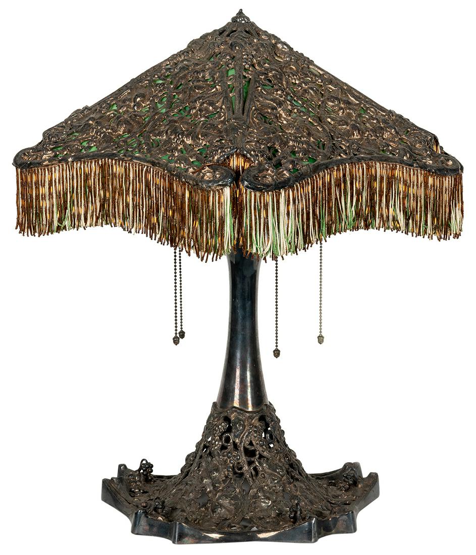Rogers Bros. Silver-plate and Slag Glass Table Lamp. (1 of 2)