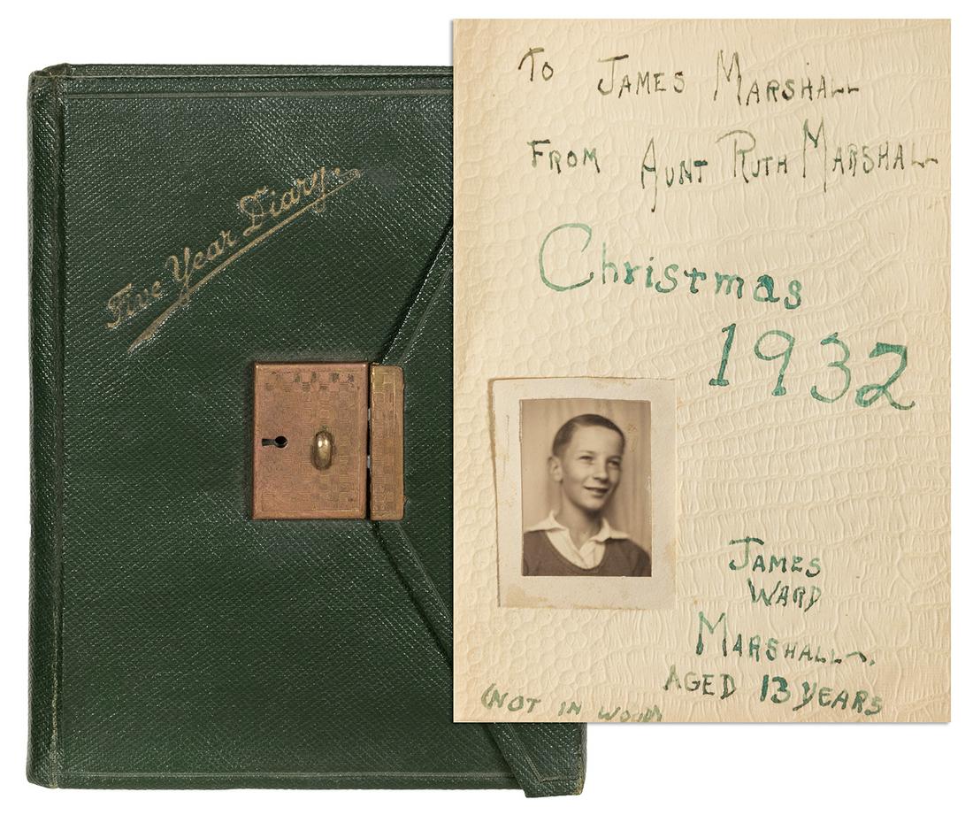 Marshall, James Ward. Boyhood Diary of Jay Marshall.: Marshall, James Ward. Boyhood Diary of Jay Marshall. Boyhood diary presented at Christmas, 1932 to Jay Marshall, the future Dean of American magicians, and filled with his notes and entries regarding