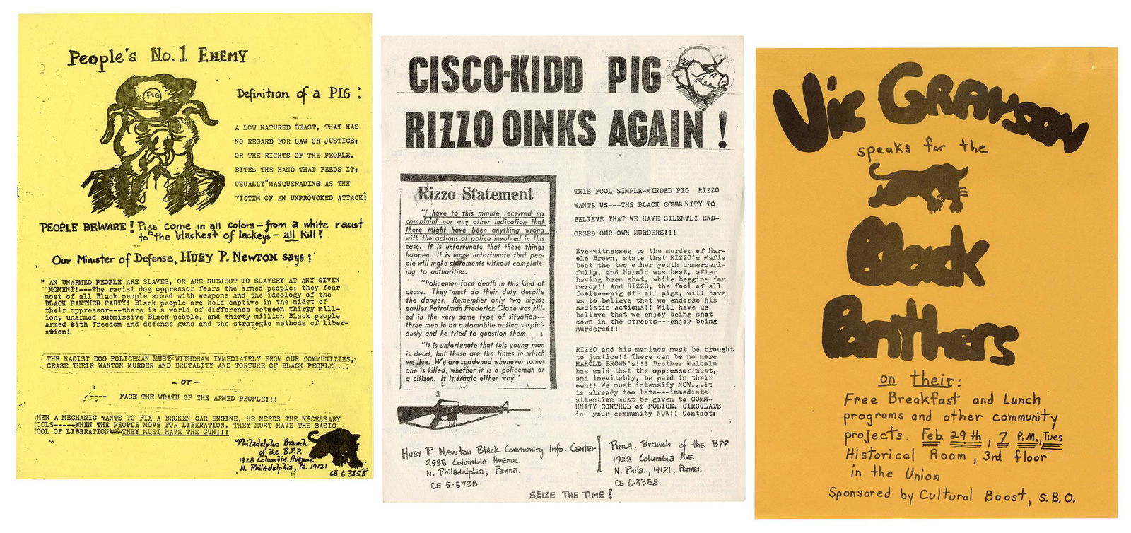 [BLACK PANTHERS]. A group of three fliers. 1970s. (1 of 1)