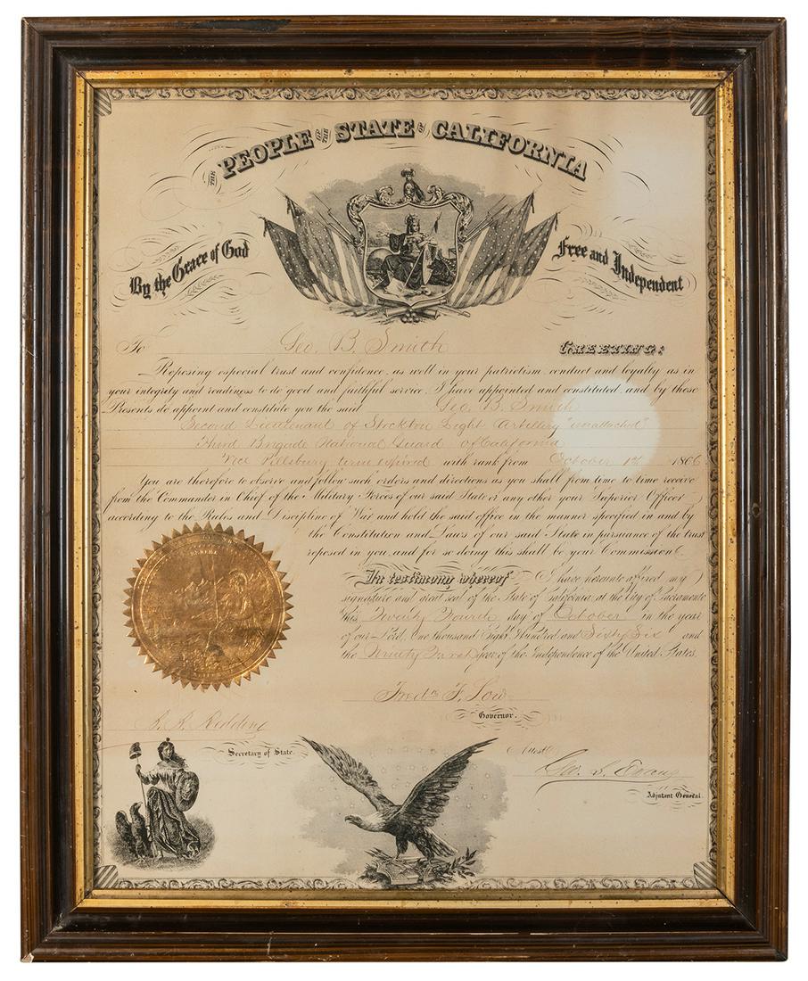 [CALIFORNIA]. Engraved discharge document signed by the (1 of 2)