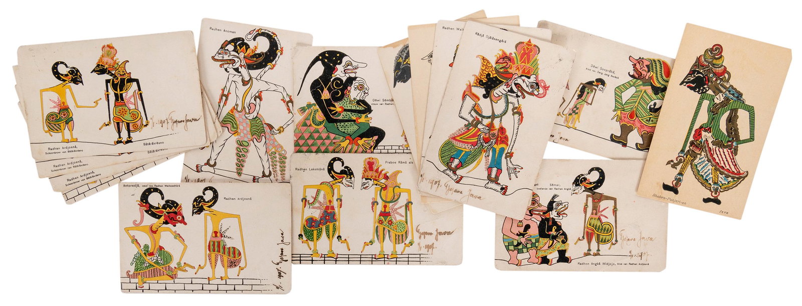 [PUPPETRY]. Pre 1910 Java Postcard Collection. Vintage: [PUPPETRY]. Pre 1910 Java Postcard Collection. Vintage collection of 16 postcards depicting traditional puppets of Java and Indonesia, with a group of 11 mailed to Belgium from the Netherlands Indies.