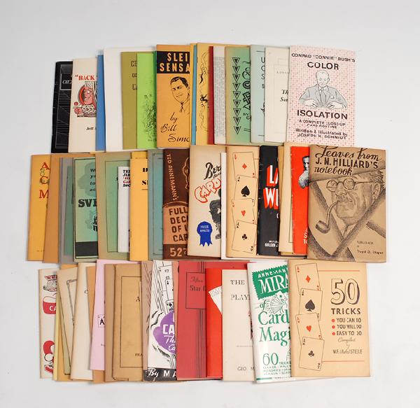Over 60 booklets on card tricks and magic: [Card Magic] Collection of over 60 softbound booklets on card tricks and magic. Including many privately circulated or from limited editions. Some signed and inscribed. Titles include Color Isolation 