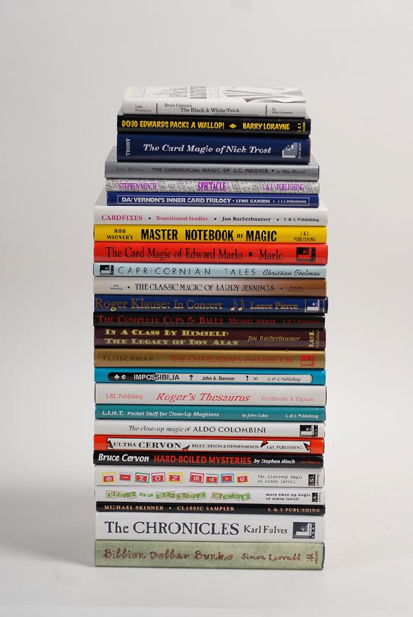 Collection of 26 magic books produced by L&L : [L&L Publishing] Collection of 26 magic books produced by L&L Publishing. Including Billion Dollar Bunko (2003), The Card Magic of Nick Trost (1997), The Chronicles (1997), The Classic Magic of Larry 