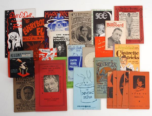 Group of over 25 magic pitch books and premiums: [Premiums and Pitch Books] Group of over 25 magic pitch books and premiums. Including two early Thurston pitch books (4th and 5th editions, both in grey wraps), a complete five-volume set of Thurston'