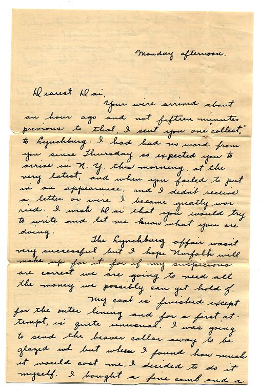 Important four-page ALS from Jeanne Verner to her: Verner, Jeanne. Important four-page ALS from Jeanne Verner to her husband, Dai Vernon. A deeply personal missive from Vernon's wife in which she addresses the issue of Vernon's absence from New York "