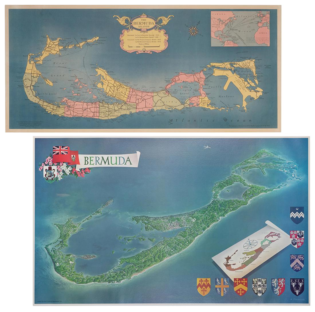 [BERMUDA] Pair of vintage map posters. Including: (1 of 3)