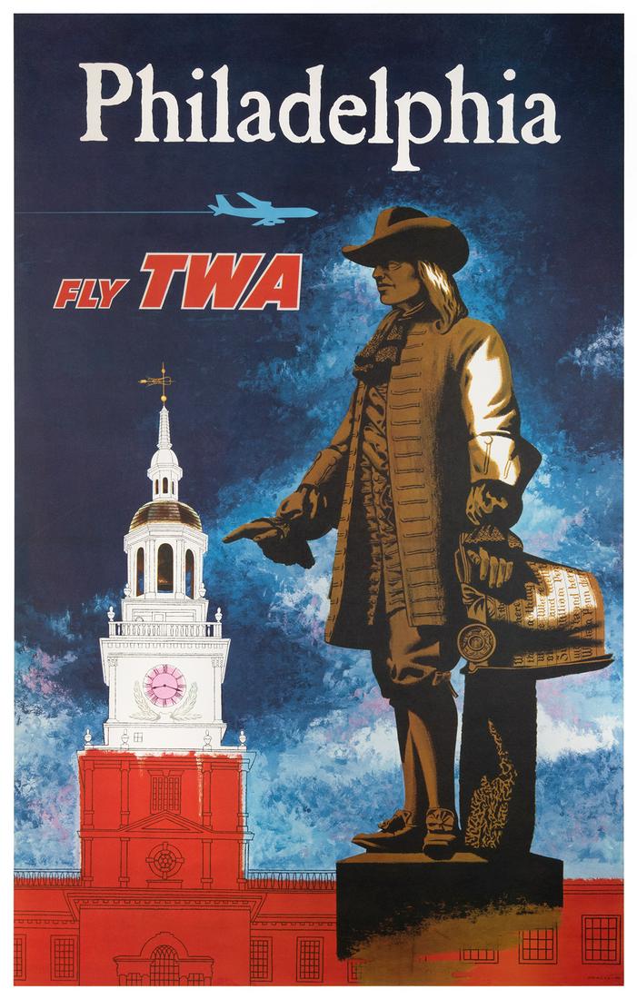 Philadelphia / Fly TWA. Circa 1960s. Airline poster (1 of 1)