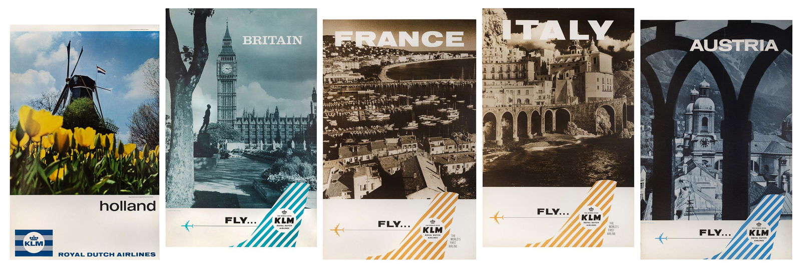 KLM. Group of five travel posters. Includes four (1 of 6)