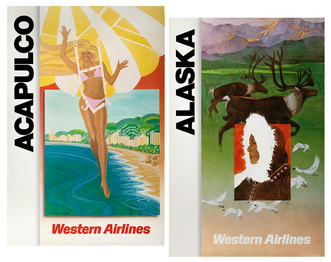 Western Airlines. Pair of vintage posters. Circa 1980s. (1 of 3)