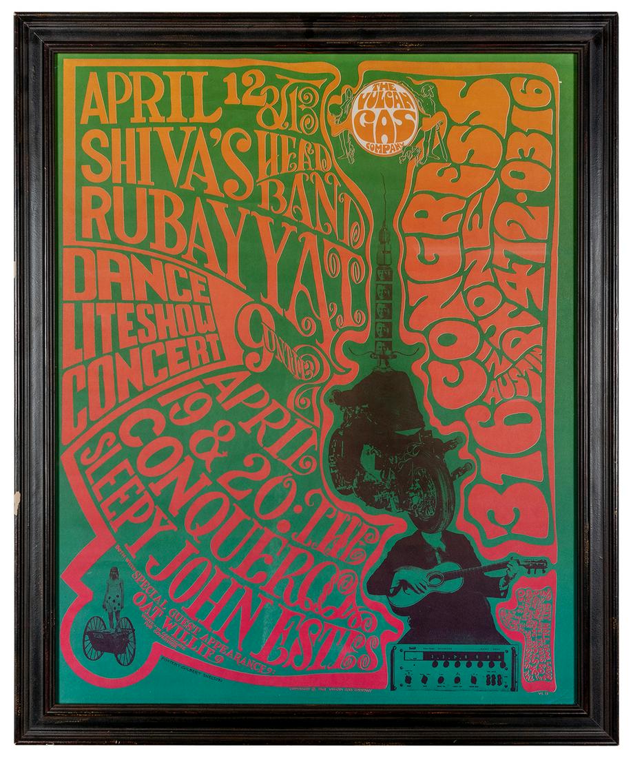 SHELTON, Gilbert. Shiva’s HeadBand, Rubaiyat, The: SHELTON, Gilbert. Shiva’s HeadBand, Rubaiyat, The Conqueroo, Sleepy John Estes. The Vulcan Gas Company, 1968. VG 19. Framed, sight 26 3/16 x 20 7/8”. Few creases at lower right.