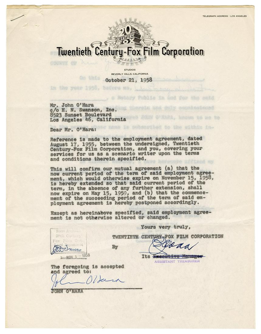 O’HARA, John (1905–1970). Typed document (1 of 2)