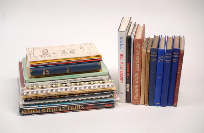 Collection of over 50 signed magic books, lecture notes: [Autographs] Collection of over 50 signed magic books, lecture notes and catalogs. Including Between Ourselves, The More You Watch, and Sub Rosa by Oswald Rae (v.d.), Korem without Limits by Danny Kor