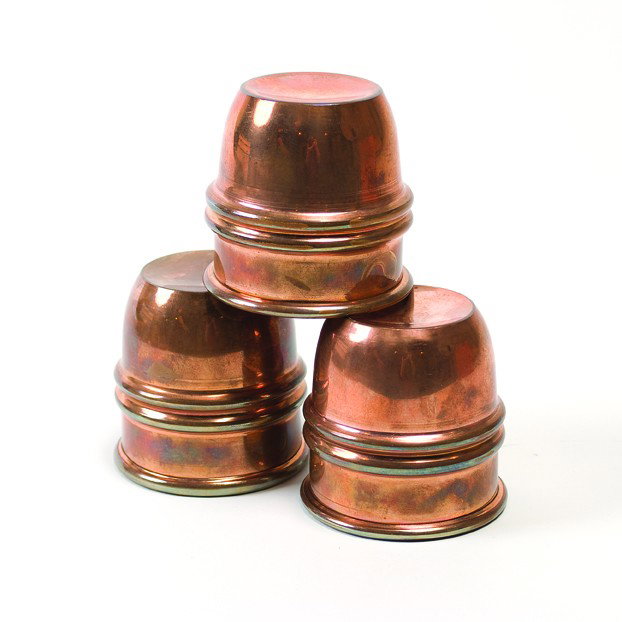 [Cups and Balls] Gary Animal Street Cups.: [Cups and Balls] Gary Animal Street Cups. Auckland, Gary Animal, ca. 2003. Heavy set of three spun copper cups with large bottom and two beads at their centers. Mouth measures approximately 3 ¼" in d