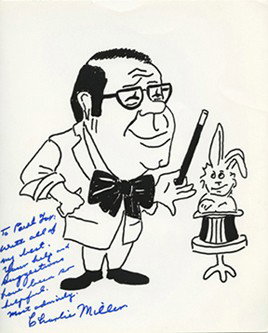Group of Charlie Miller ephemera.: Miller, Charlie (Charles Earle Miller). Group of Charlie Miller ephemera. Including a photograph of a drawing of Miller signed and inscribed warmly to Paul Fox, a condolence card sent to Henrietta Fuc