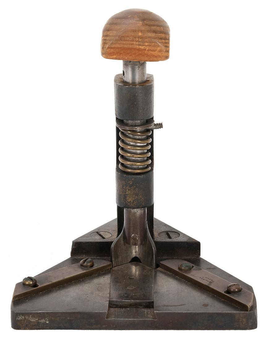 J.W. Lewis Playing Card Corner Rounder. New York, early: J.W. Lewis Playing Card Corner Rounder. New York, early 20th century. Brass and steel punch-style corner rounder with triangular base, marked on the top screw-plate “J.W. Lewis/New York.” 