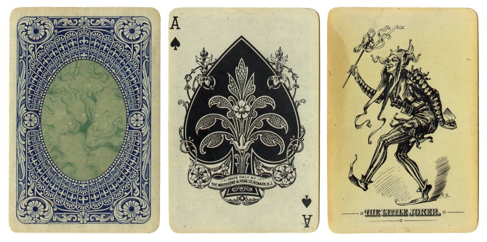 Whitehead & Hoag Celluloid Playing Cards. Newark, ca.: Whitehead & Hoag Celluloid Playing Cards. Newark, ca. 1925. 52 + J. In a contemporary leather case (worn). Hochman O5 (variant). Scarce.