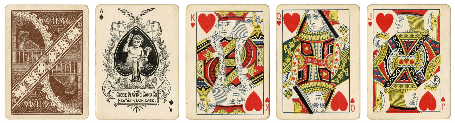 Globe Playing Card. Co. 4-11-44 Playing Cards. New York: Globe Playing Card. Co. 4-11-44 Playing Cards. New York & Chicago, ca. 1890s. 52. An almost identical Ace can be found with an imprint for the Card Fabrique Co., as well as for Globe Playing Card Co.,