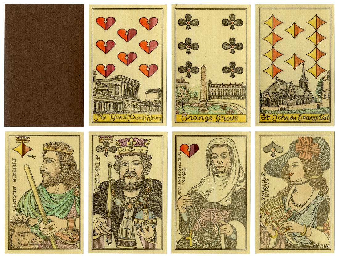 Karl Gerich Beautiful Bath No. 23 Playing Cards. Bath,: Karl Gerich Beautiful Bath No. 23 Playing Cards. Bath, 1996. 52+OB (no joker, as issued). Etched and hand-painted cards depicting churches, chapels, parks, buildings, and other elements revealing the 